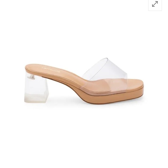 LARROUDE 
Jenn Lucite Vinyl Mules - Clear Tan - Picture 6 of 12